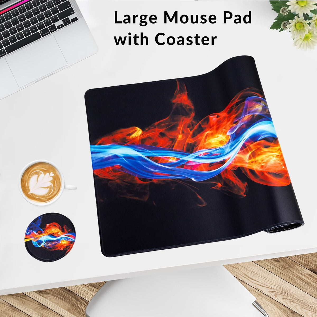 Large Gaming Mouse Pad with Coaster,Desk Matt for Desktop,Desk Mat-Fire