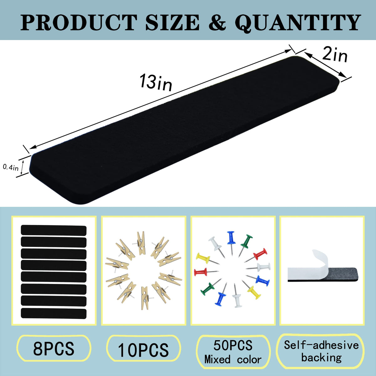 YOUDEFUL 8Pcs Bulletin Board Strip, Felt Cork Board with 50 Pushpins