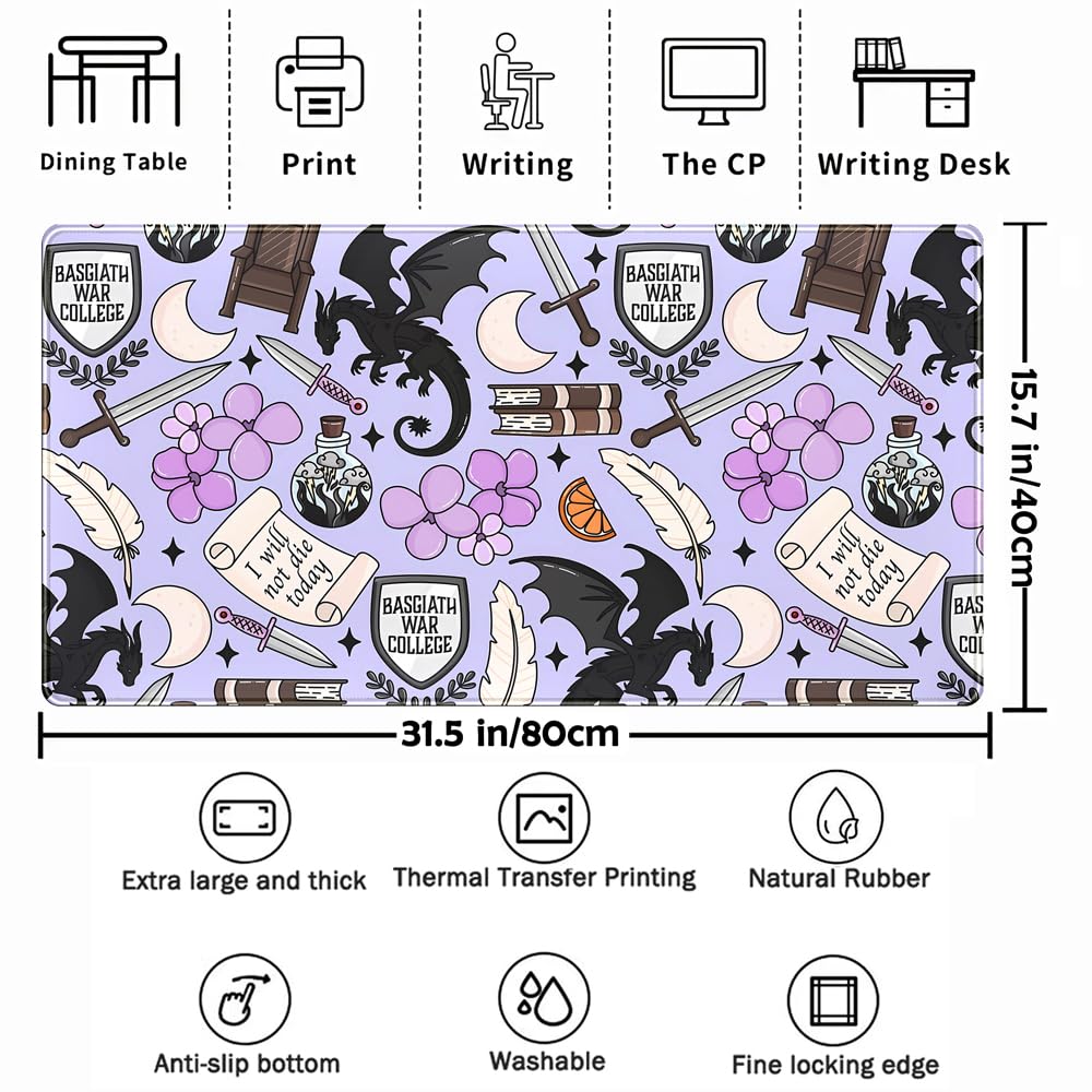 Cute Desk Pad Kawaii Black Loong Mouse Pad Purple Magic Desk Keyboard Pad, Large Gaming Mouse Pad