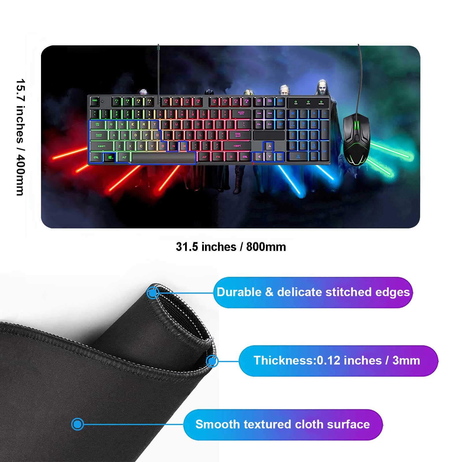 Extra Large Gaming Mouse Pad Custom Mousepad with Non-Slip Rubber Base,Stitched Edges Mouse
