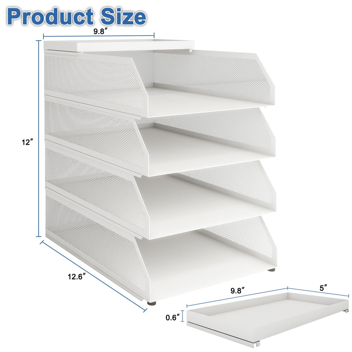 Natwind 4-Tier Stackable Metal Mesh Desk Paper Tray Organizer,White