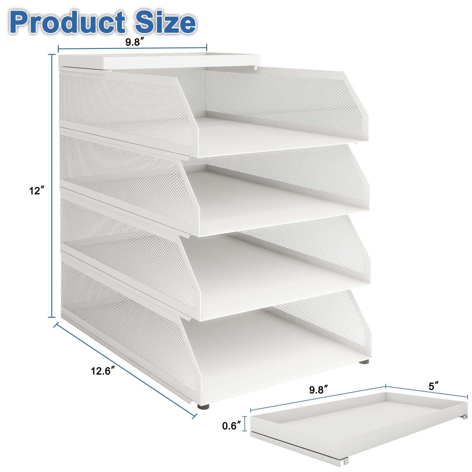 Natwind 4-Tier Stackable Metal Mesh Desk Paper Tray Organizer,White