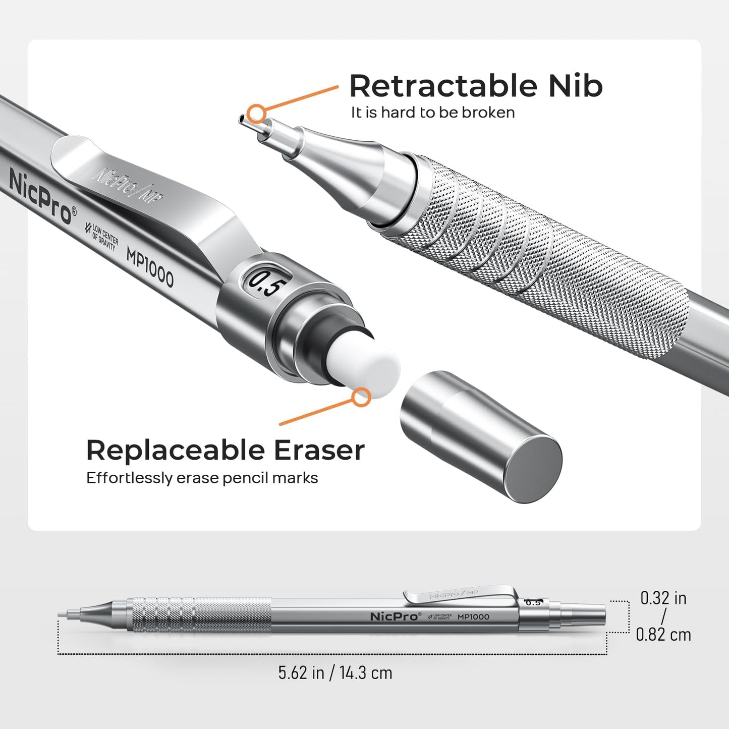 Nicpro 45PCS Black & Silver Metal Mechanical Pencil Set in Leather Case, Art Drafting Pencil 0.5
