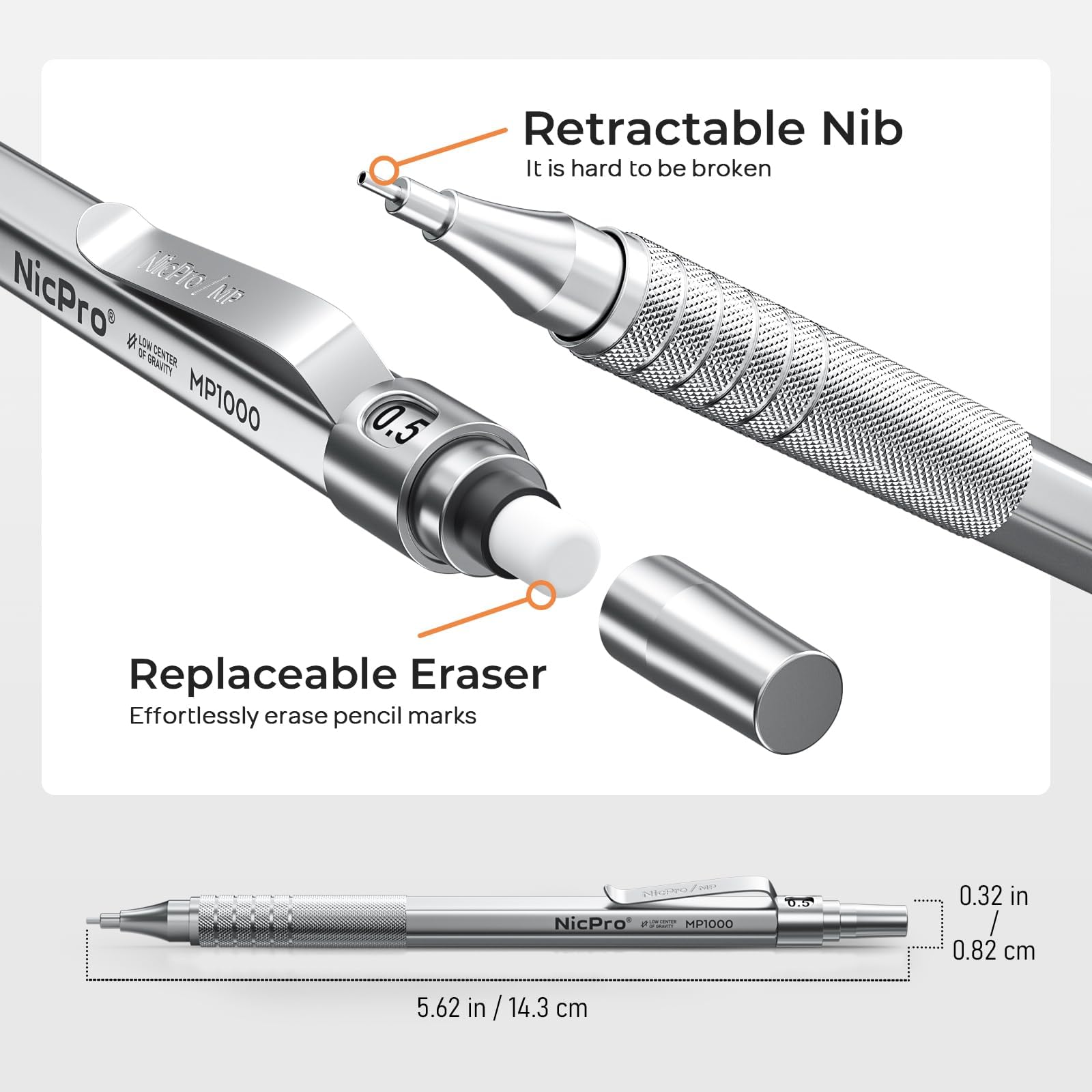 Nicpro 45PCS Black & Silver Metal Mechanical Pencil Set in Leather Case, Art Drafting Pencil 0.5
