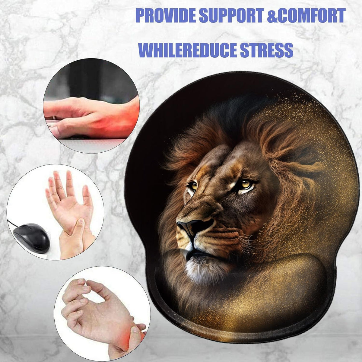 Lion Mouse Pad with Wrist Support Gel Mousepad Wrist Rest Animal Mouse Mat Gaming Cushion Mouse