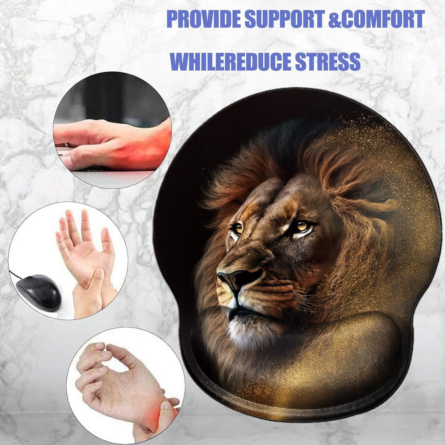 Lion Mouse Pad with Wrist Support Gel Mousepad Wrist Rest Animal Mouse Mat Gaming Cushion Mouse