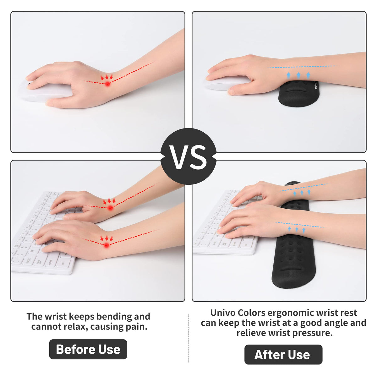 Univo Colors Black Keyboard Wrist Support and Mouse Wrist Rest Set, Made of Memory Foam Soft Gel