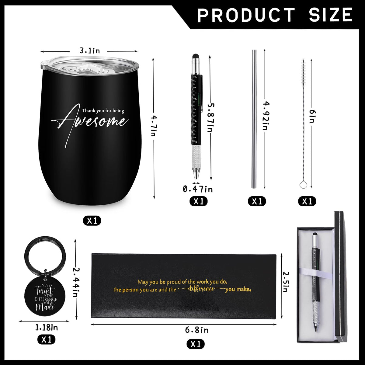 Teling 4 Pcs Thank You Gift for Men Tumbler Pen Keychain Set,Black