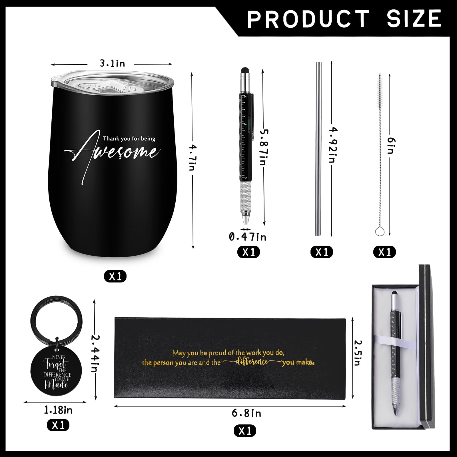 Teling 4 Pcs Thank You Gift for Men Tumbler Pen Keychain Set,Black