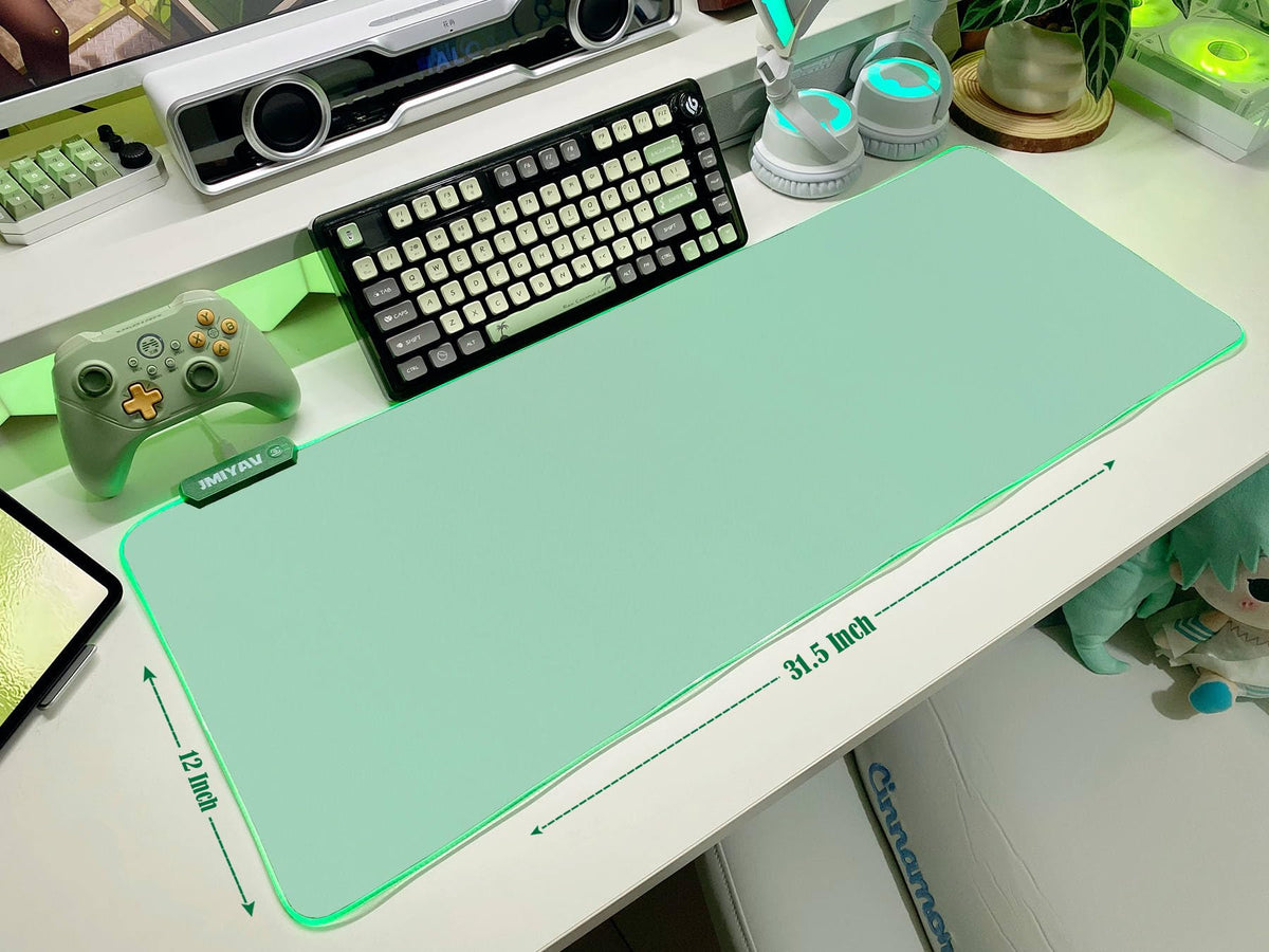 JMIYAV Green RGB Gaming Mouse Pad 31.5x12 Inch PC XL Large Glowing Led Light Up Desk Pad Non-Slip