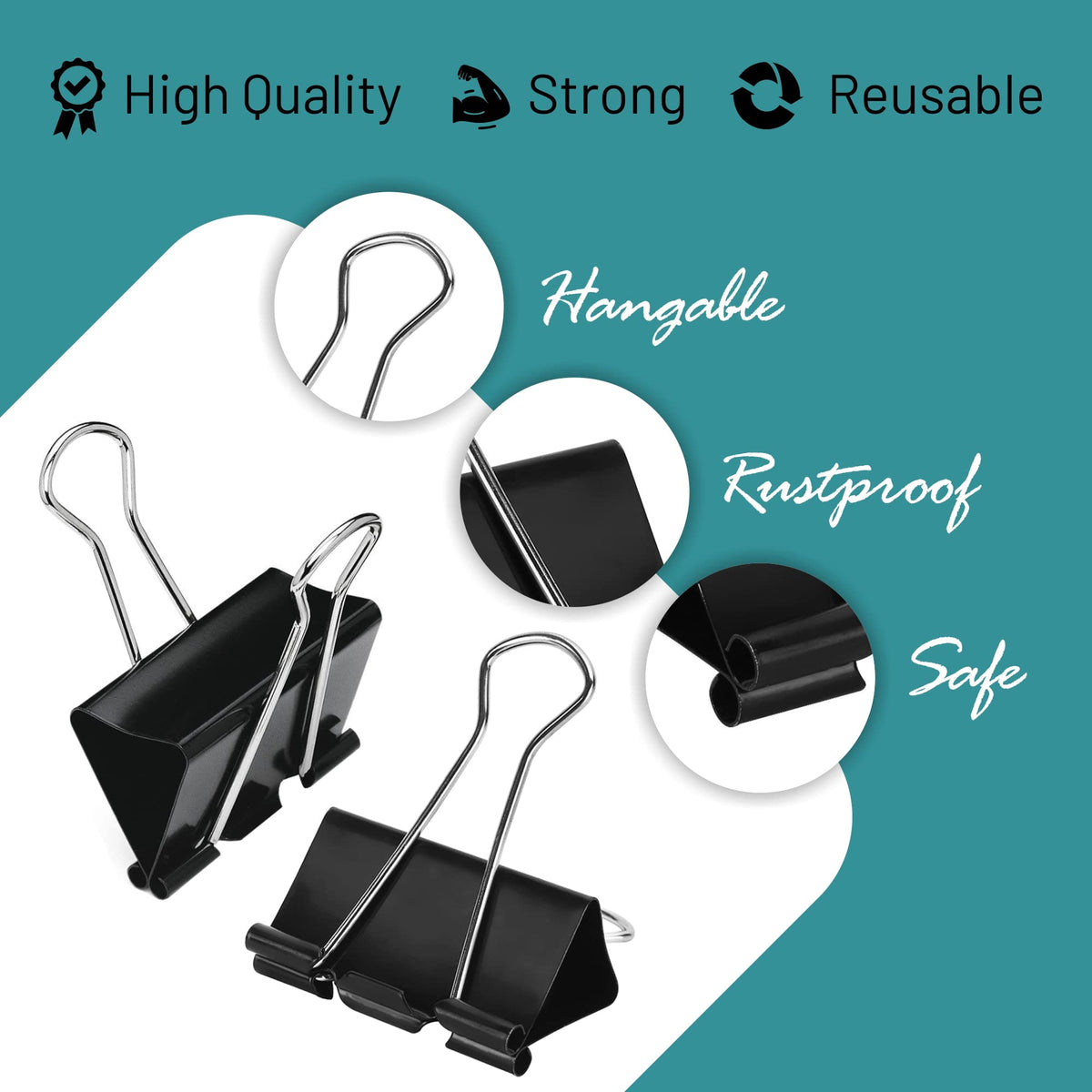 Binder Clips - 24 Medium Binder Clips, 1.25 Inch Black Paper Clamps, File Clip for Home, Office and