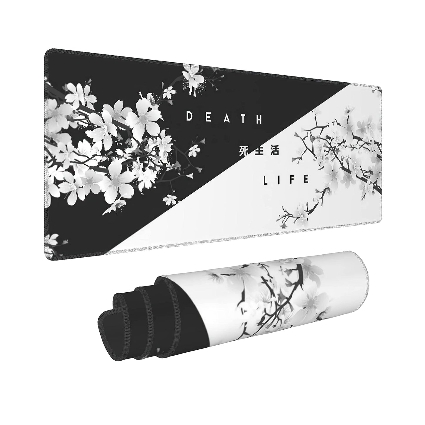Black White Cherry Blossom Mouse Pad Japanese Sakura Death Life Extended Desk Mat 80X30 cm Non-Slip