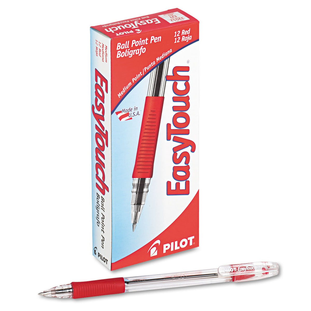 PILOT EasyTouch Ballpoint Stick Pens, Medium Point, Red Ink, 12-Pack (32012)
