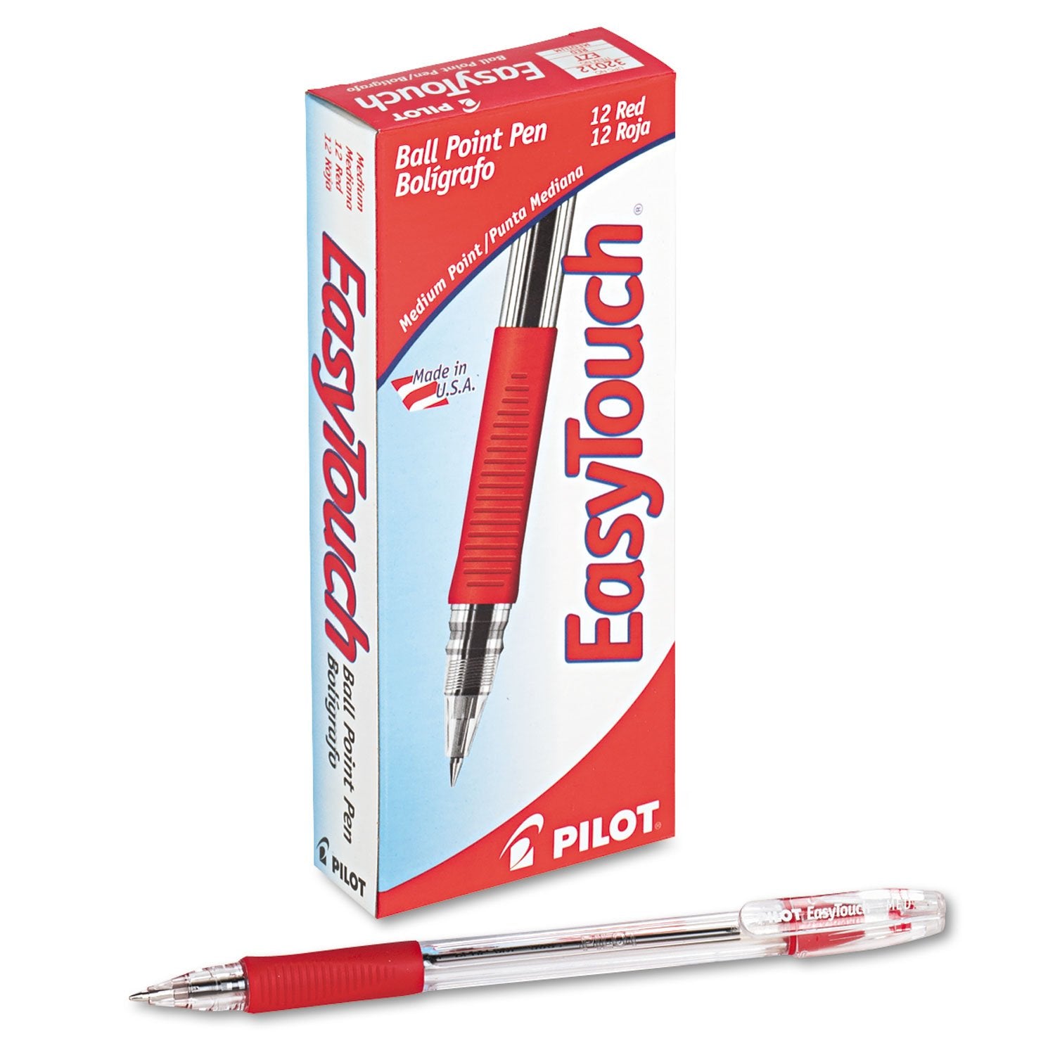 PILOT EasyTouch Ballpoint Stick Pens, Medium Point, Red Ink, 12-Pack (32012)