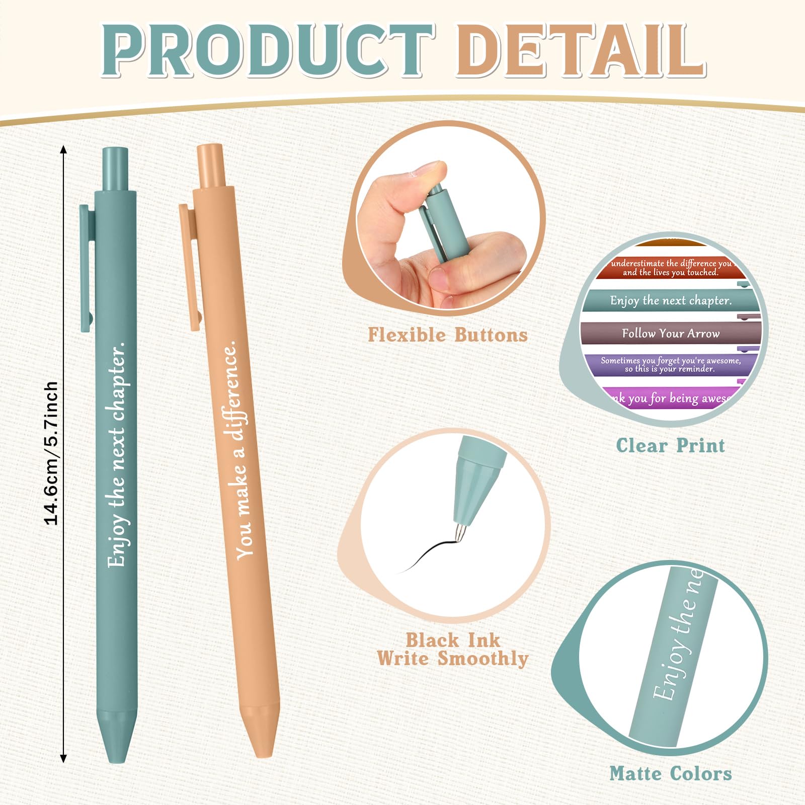 Teling 100 Pcs Inspirational Pens Bulk, Morandi Colors, Classic Style