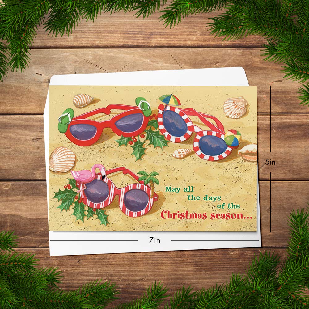 Red Farm Studios Festive Sunglasses in Sand Box of 18 Tropical Christmas Cards, (125-00839-000)