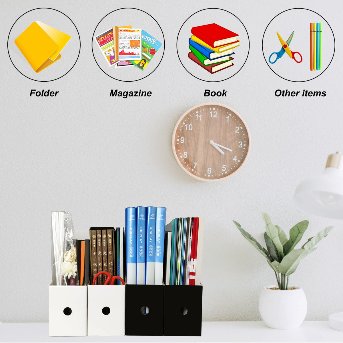 Limitliho 24 Pack White&Black Cardboard Magazine Holder for Desk or Shelves
