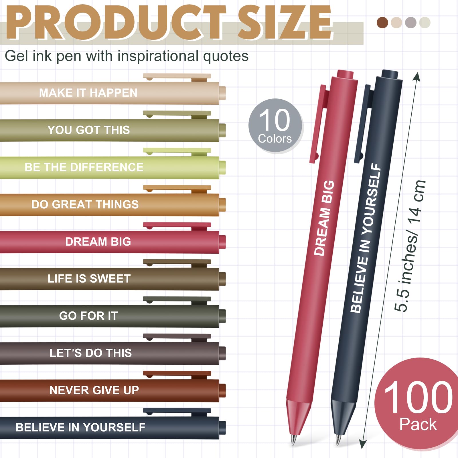 Crtiin 100 Pcs Inspirational Pens Bulk Milky Colors, Inspirational
