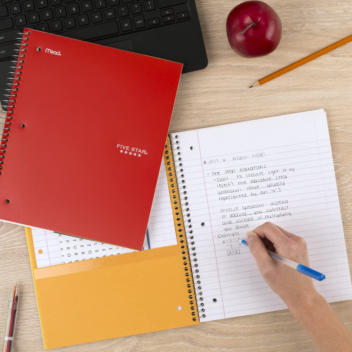 Five Star Spiral Notebook, 1 Subject, Wide Ruled Paper, 10-1/2" x 8", 100 Sheets, Assorted Colors