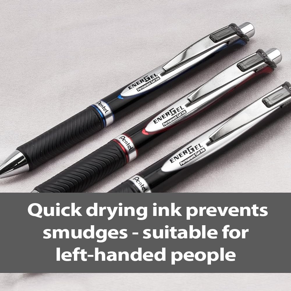Pentel EnerGel PRO Permanent Gel Pen, (0.7mm) Medium Line, Red Ink, Box of 12 Pens (BLP77-B)