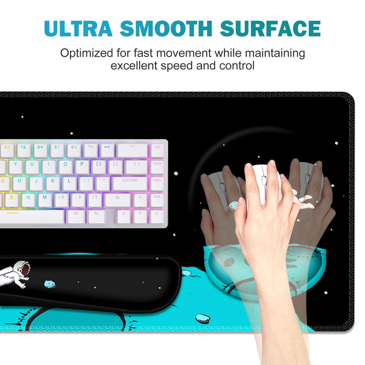 Gaming Mouse Pad, Large Desk Mat, Cute Desk Pad Protector, 4in1 XXL Mousepad + Keyboard Wrist