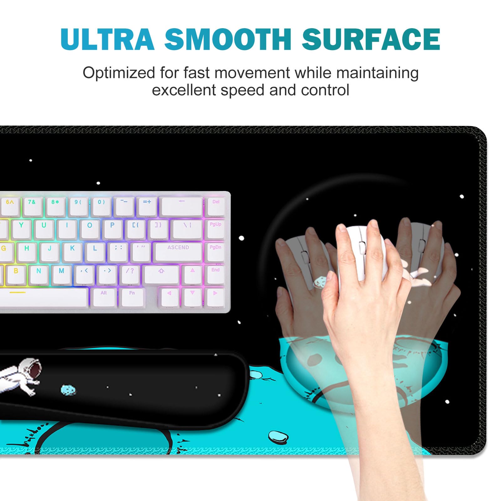 Gaming Mouse Pad, Large Desk Mat, Cute Desk Pad Protector, 4in1 XXL Mousepad + Keyboard Wrist