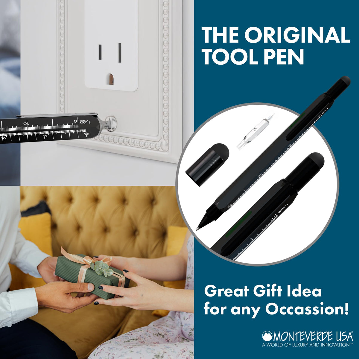 Monteverde USA 9-in-1 Tool Ballpoint Pen in Black – Multifunctional Pen with Stylus, Screwdrivers
