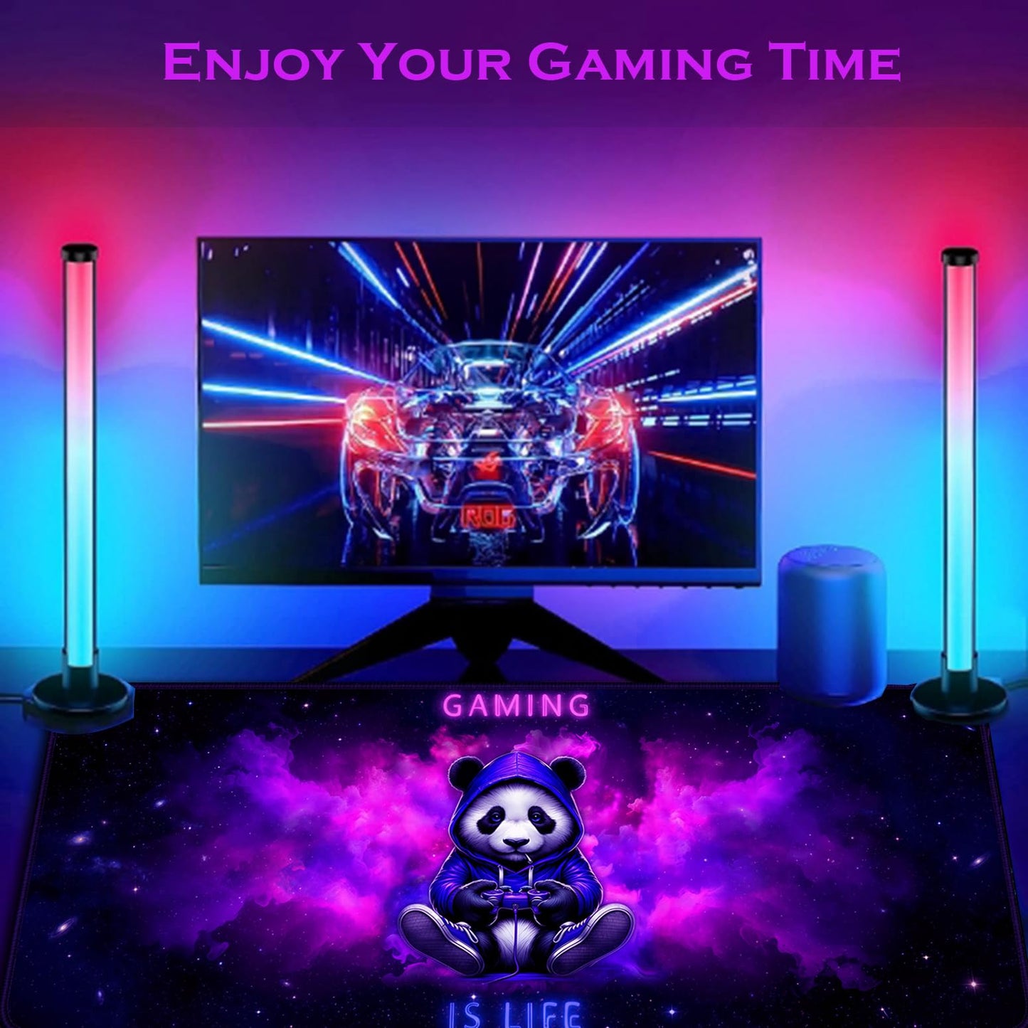 SparkLia Blacklight Gaming Mouse Pad – UV Reactive Neon Panda Gamer Design, Glow in The Dark RGB
