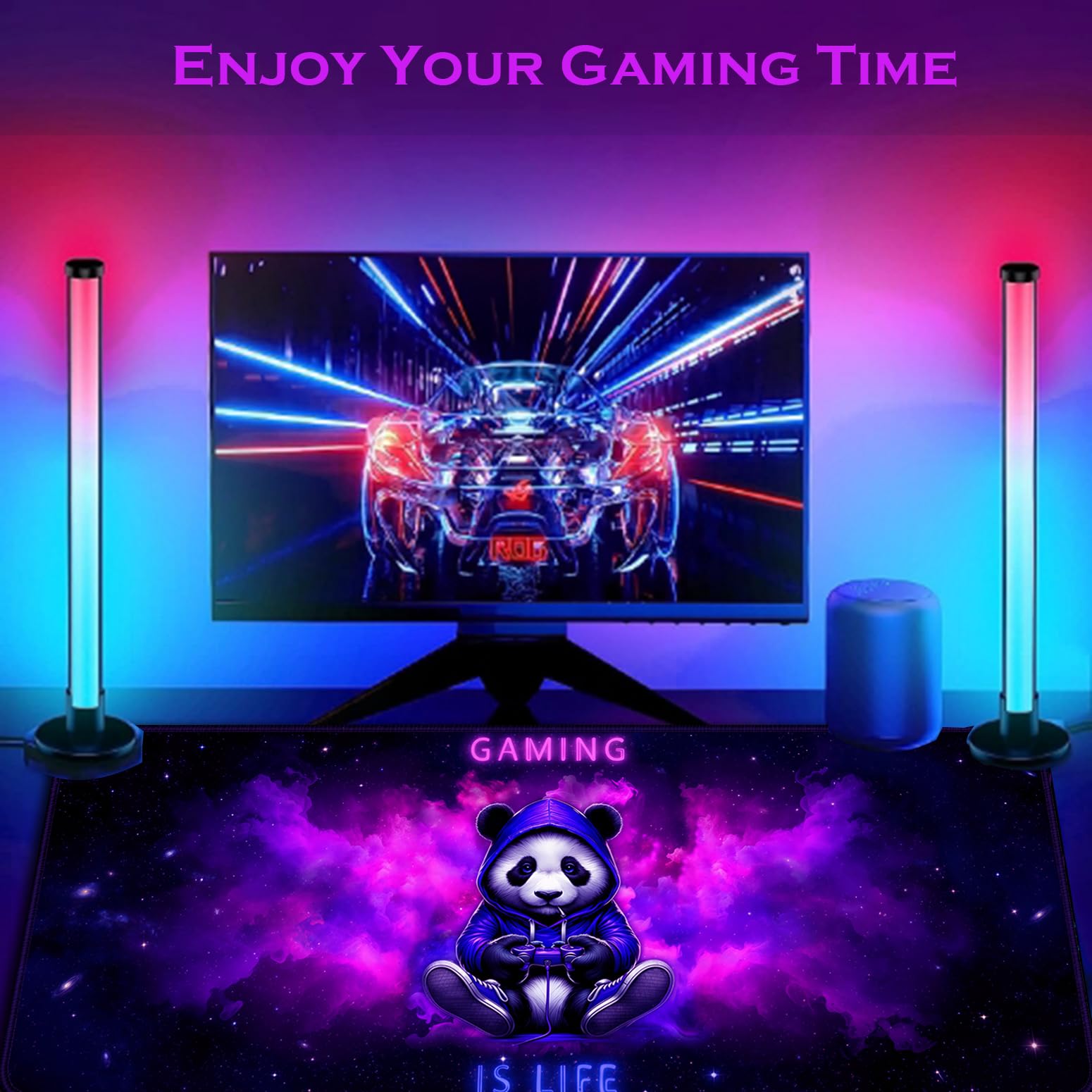 SparkLia Blacklight Gaming Mouse Pad – UV Reactive Neon Panda Gamer Design, Glow in The Dark RGB