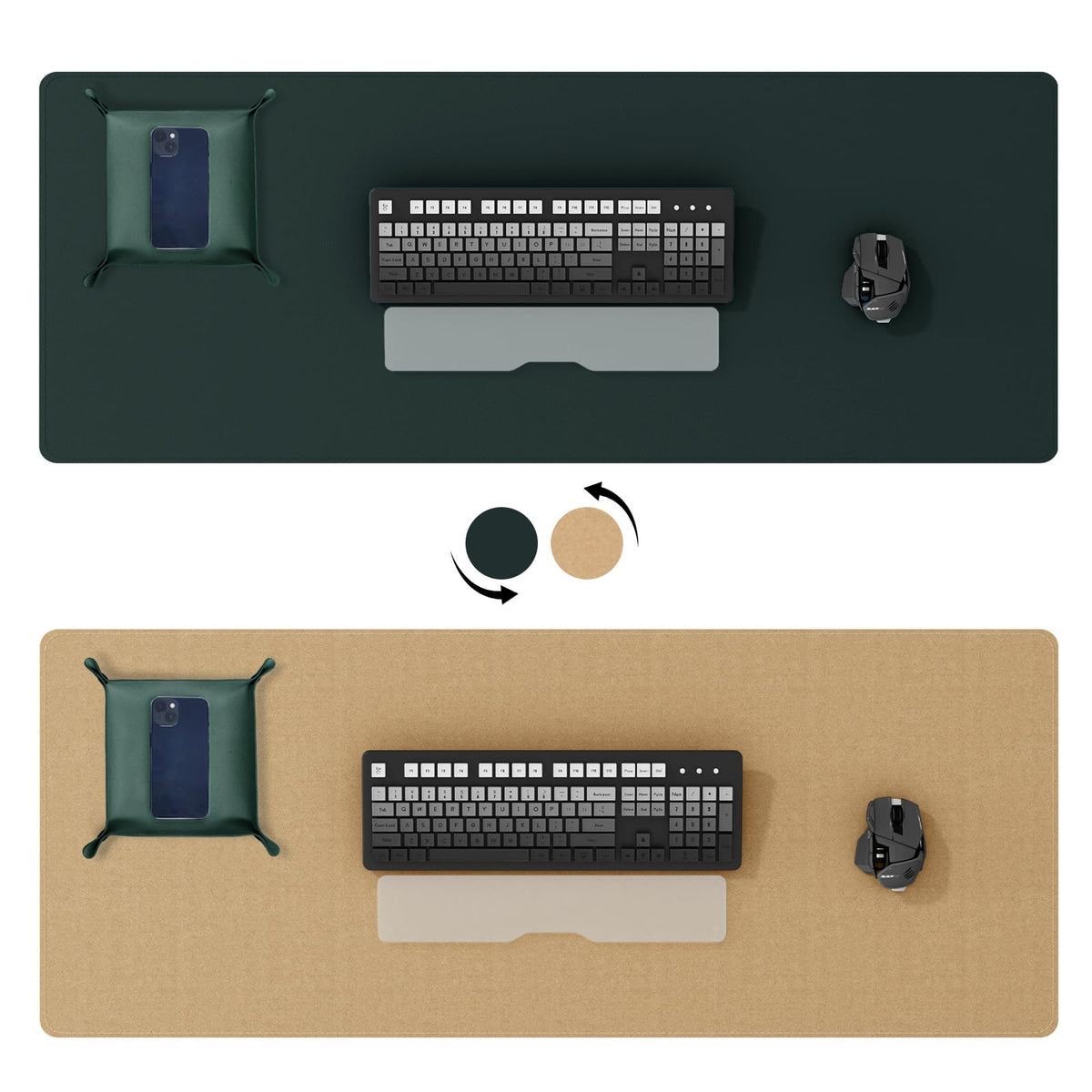 DAWNTREES Dark Green Desk Mat,Leather Desk Pad,40"x16",Cork Desk Mat Protector,with PU Leather