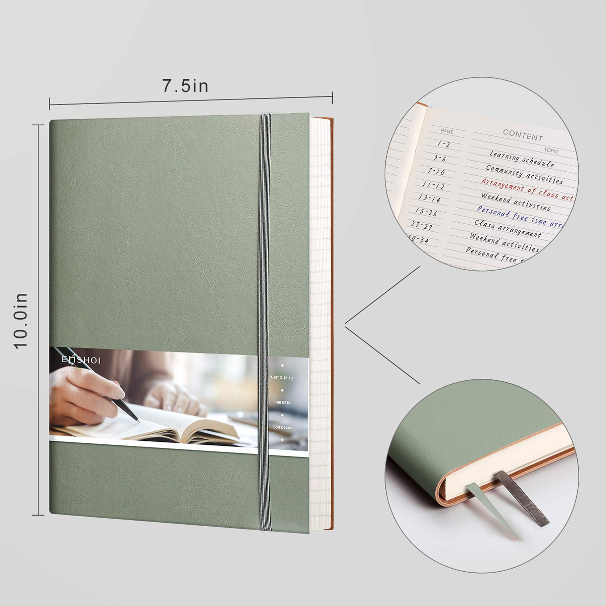 EMSHOI Lined Journal Notebook, 204 Numbered Pages, B5 Size (7.5'' x 10'')