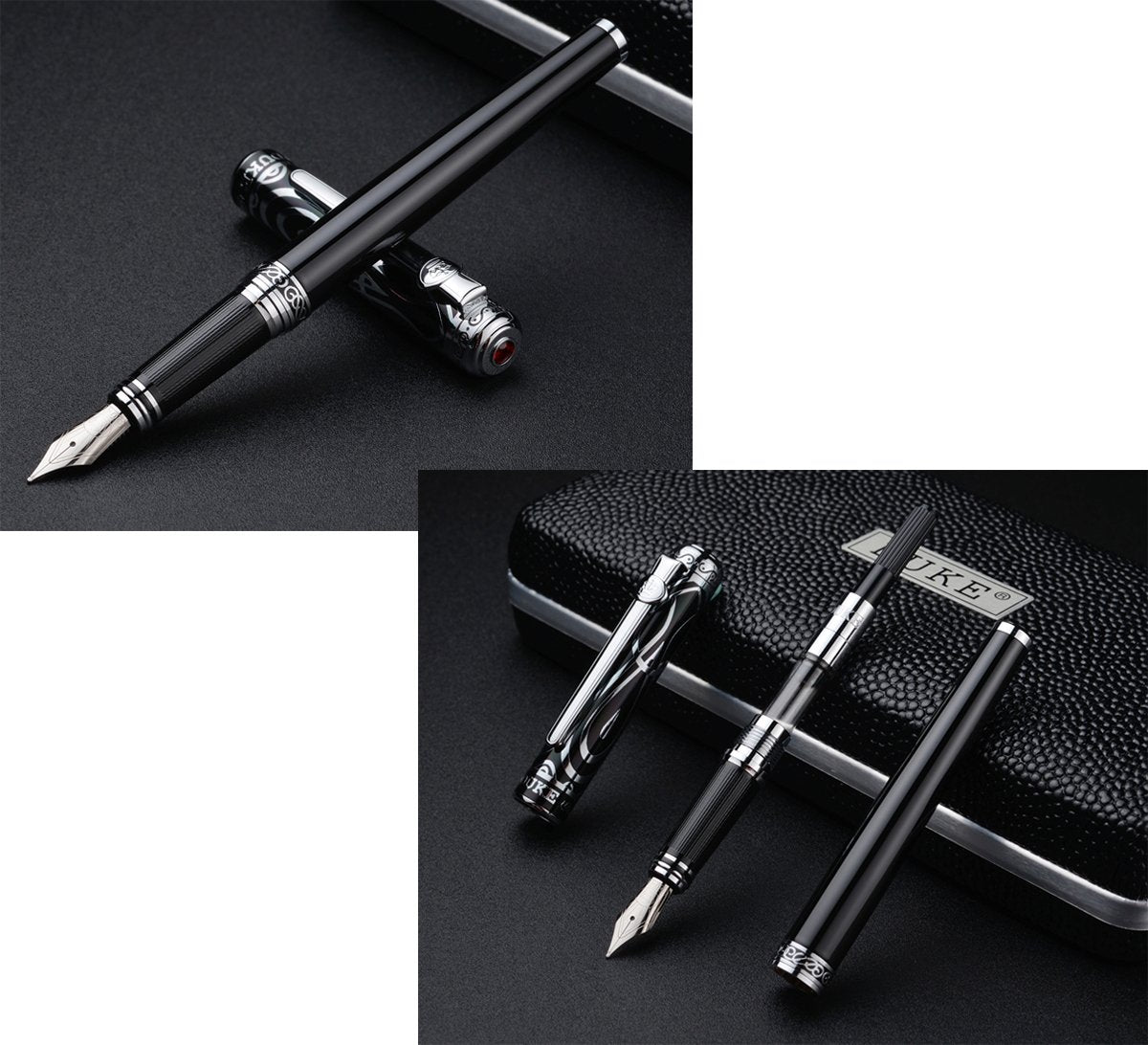 erofa Duke Ruby Fountain Pen Sliver Trim with Ink Refills Converter in Luxury Gift Box Set for