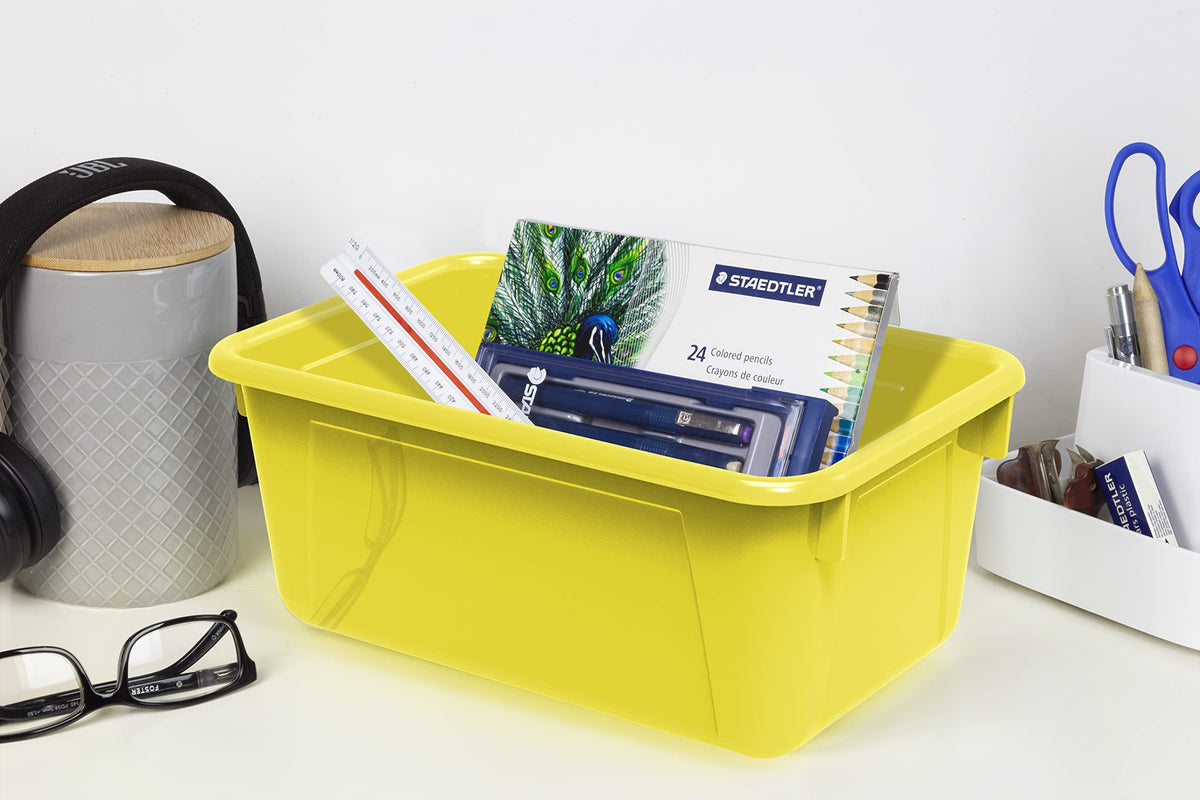 Storex Small Cubby Bins, Pack of 5, 12.2 x 7.8 x 5.1 Inches, Yellow (62410U05C)