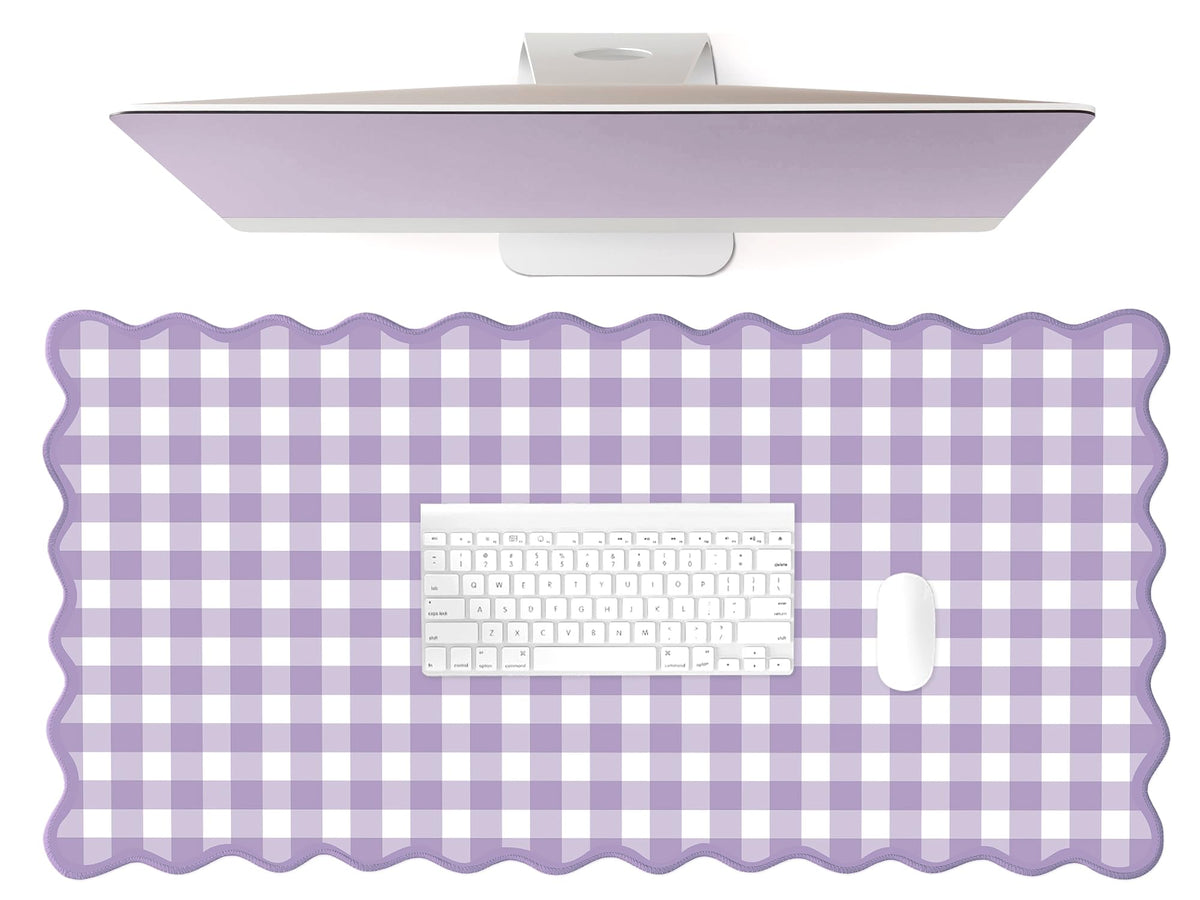 Scalloped‌ Purple Checkered Gingham Desk Mat Cute Pastel Large Mouse Pad Kawaii Cottagecore