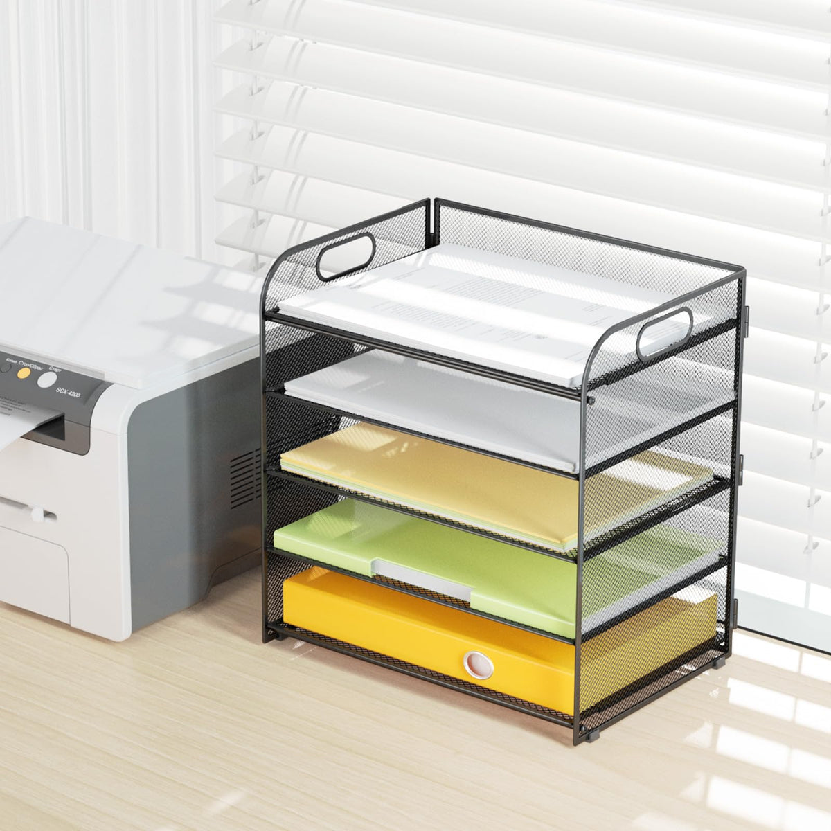 VIEERINN 5 Tier Paper Letter Tray Organizer with Handles, Mesh Desk File Organizer Metal Paper
