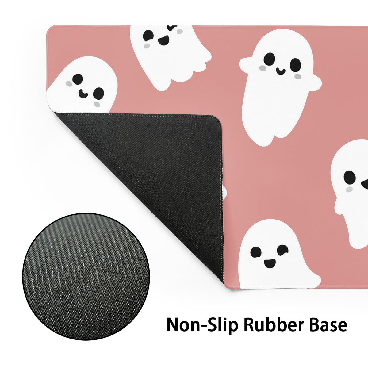 Halloween Cute Ghost Mouse Pad Kawaii Cartoon Spooky Funny Spirit Extended Desk Mat Non-Slip Rubber