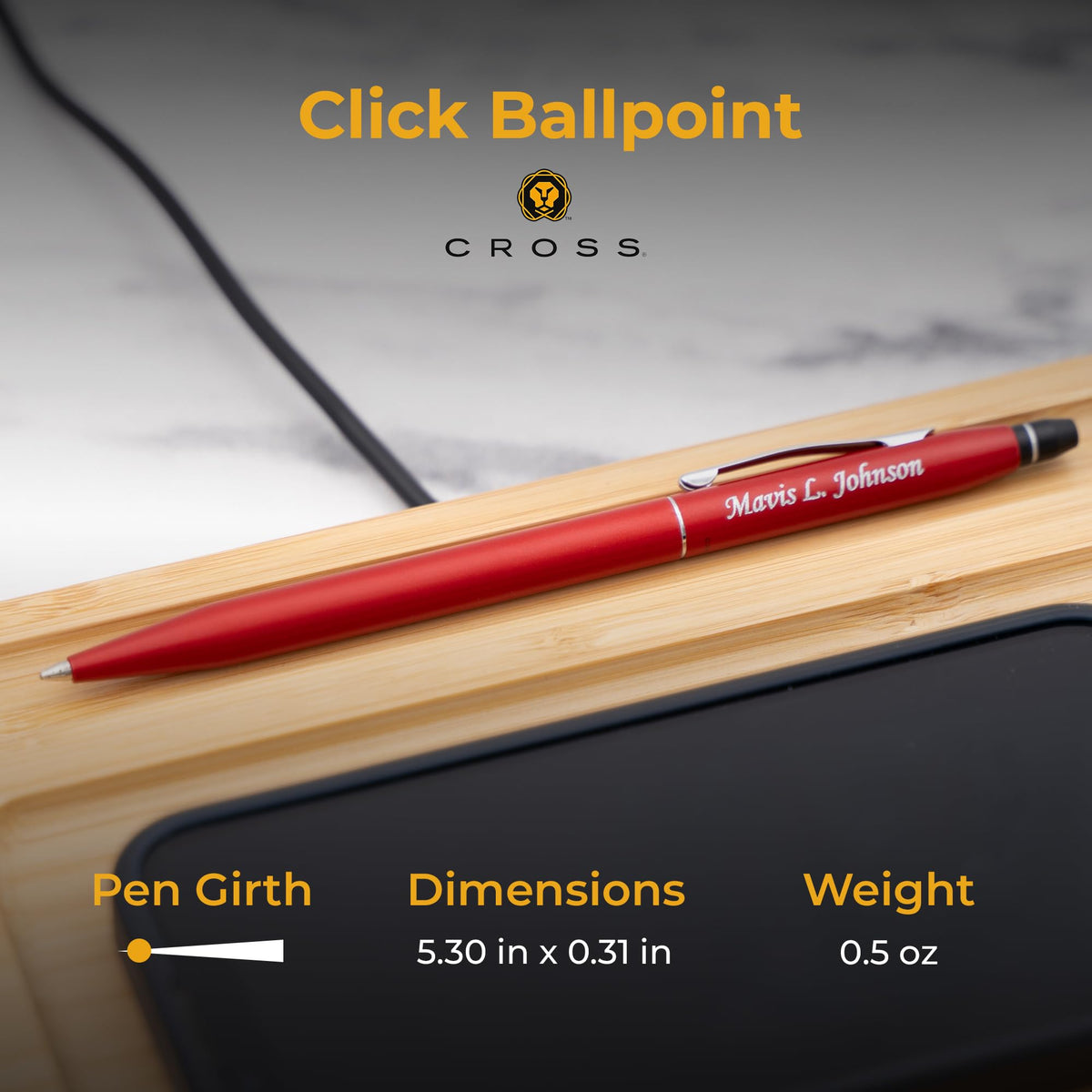Cross Click Personalized Ballpoint Pen in Crimson Red with Chrome Trim