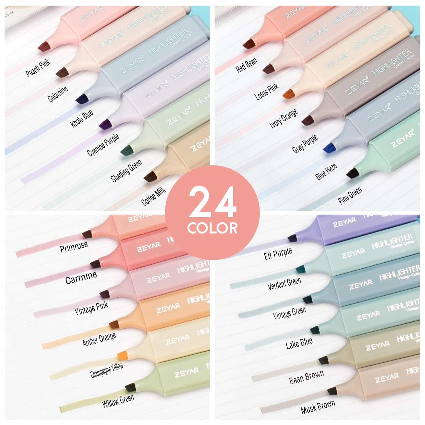 ZEYAR Highlighter Pen, Cream Colors Chisel Tip Markers, Water Based, Quick Dry, No Bleed, for Bible
