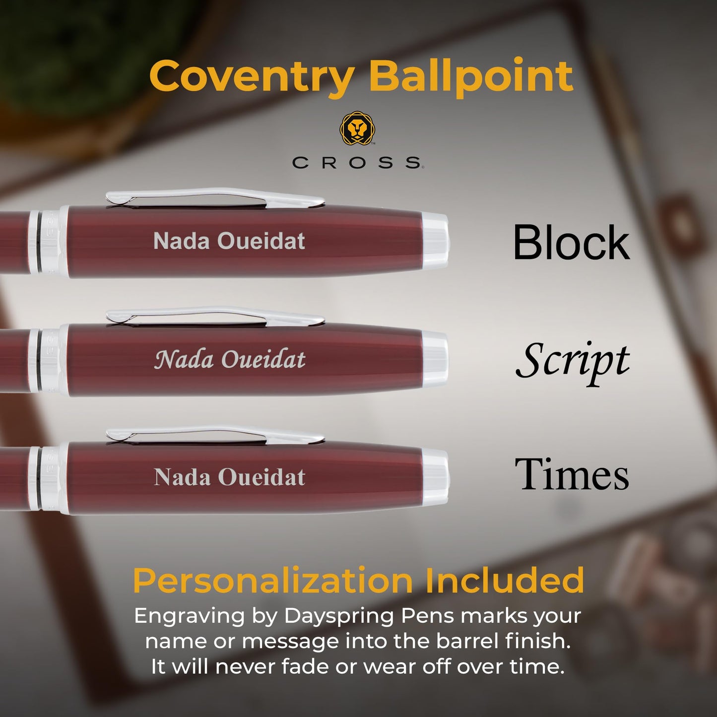 Cross Coventry Personalized Ballpoint Pen in Red Lacquer with Chrome Trim