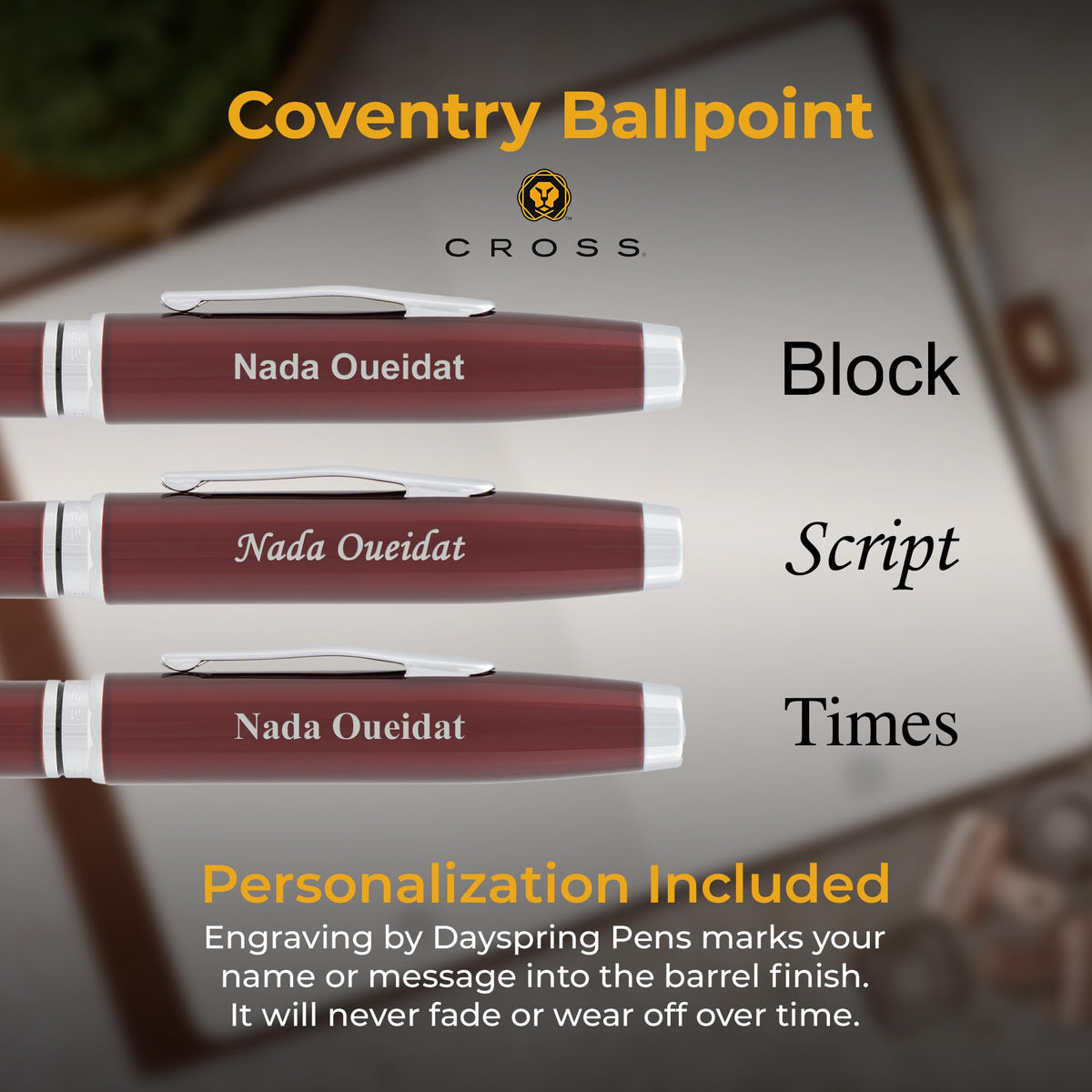 Cross Coventry Personalized Ballpoint Pen in Red Lacquer with Chrome Trim