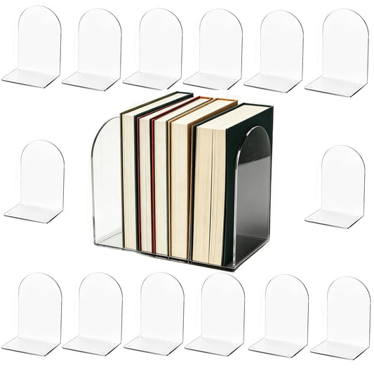 Acrylic Book Ends 16 Pcs, Clear Bookends, Bookend Organizer for Shelves