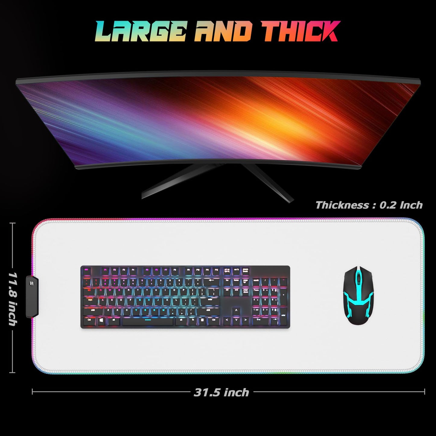 ITNRSIIET RGB Gaming Mouse Pad, Full Desk XL Extended Large Gaming Mousepad, 12 Lighting Modes 30%