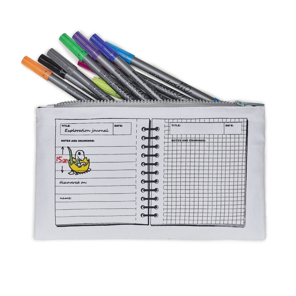 eatsleepdoodle Cotton Dinosaur Coloring Pencil Case, 10pk Washable Markers