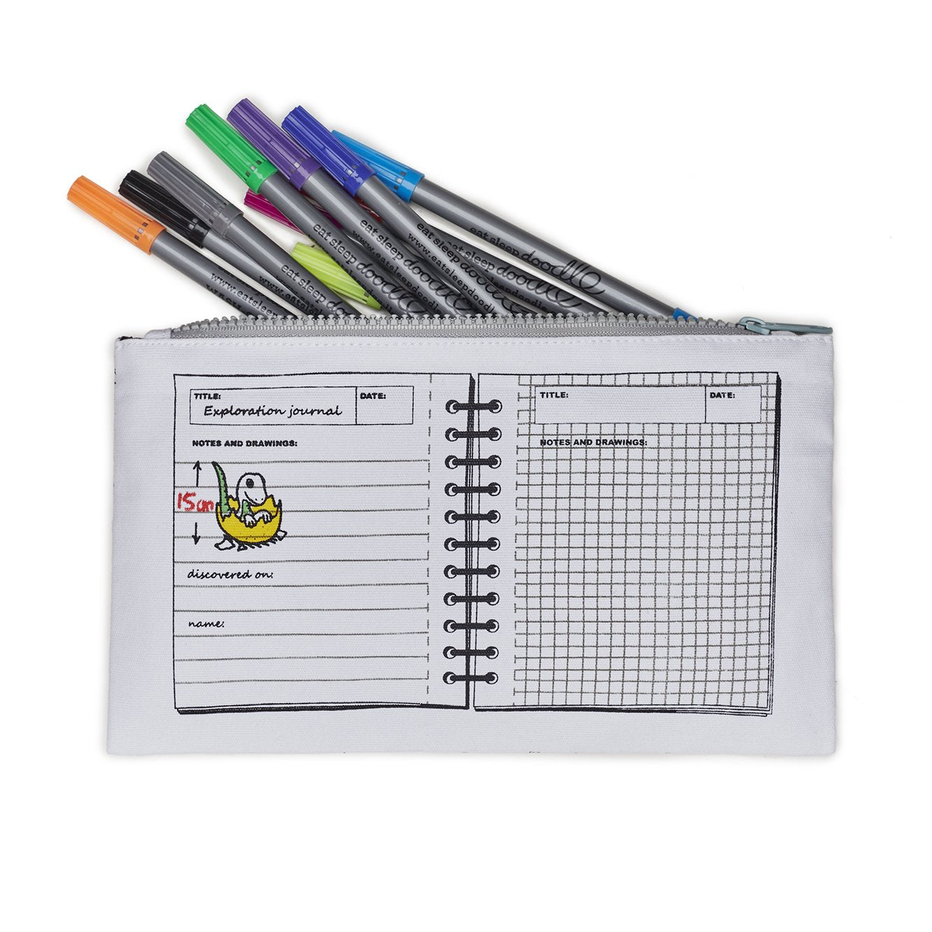 eatsleepdoodle Cotton Dinosaur Coloring Pencil Case, 10pk Washable Markers