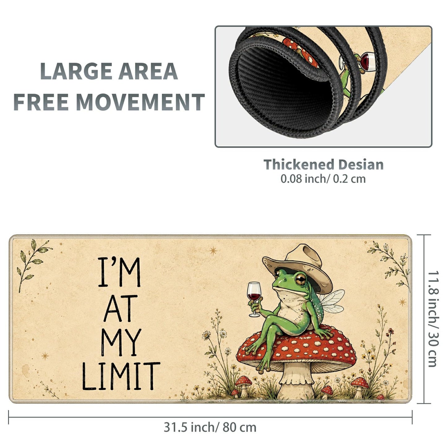 Tired Mushroom Frog Large Mouse Pad, 31.5 x 11.8 in Extended Desk Mat