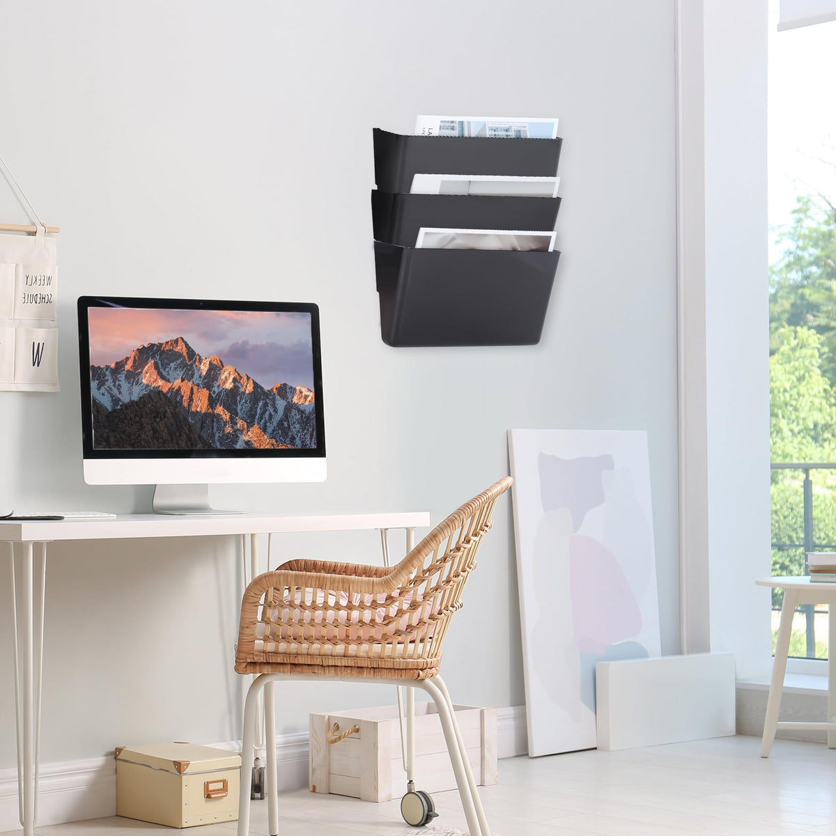 EASEPRES 3 Pack Black Plastic Single Pocket Hanging File Organizer, Wall Mount Paper Mails