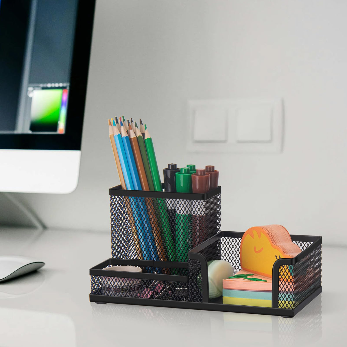 Comix 2 Packs Mesh Pen Holder, Desk Organizer for Home Office, Black