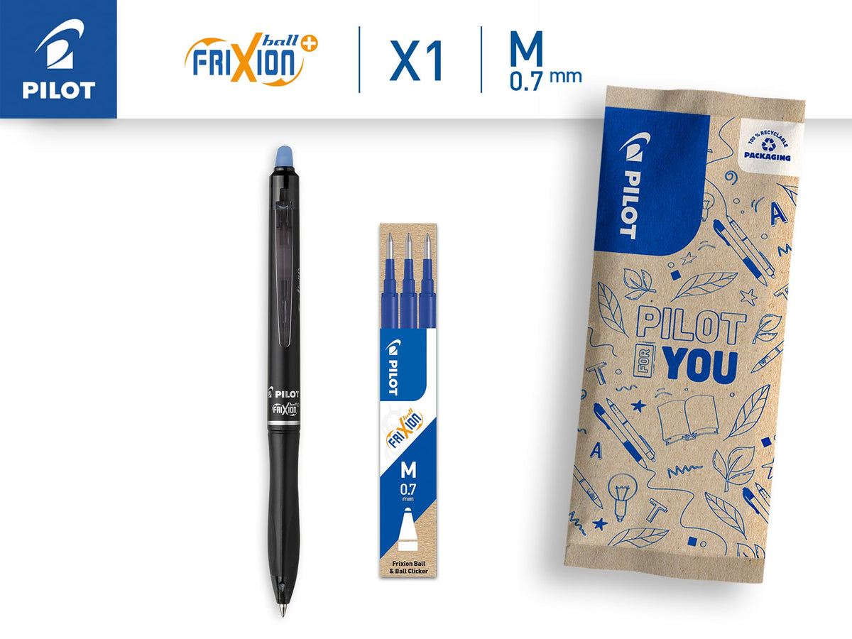 PILOT - FriXion Ball 07 Plus Set - 1 Pen + 1 Set of 3 Refills - Erasable Gel Rollerball Pen with