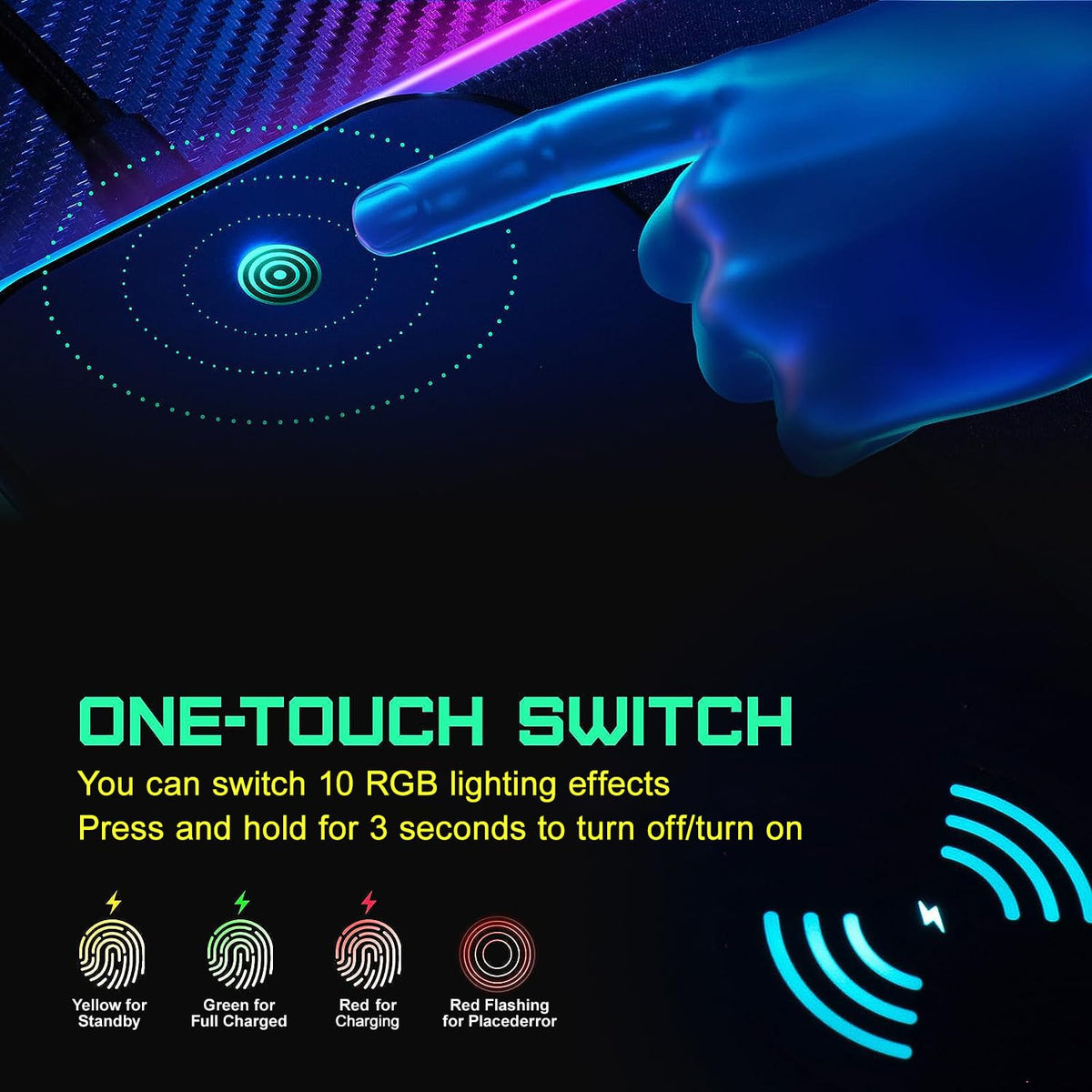 GIM Wireless Charging RGB Gaming Mouse Pad 15W, LED Mouse Mat 800x300x4MM, 10 Light Modes Extra