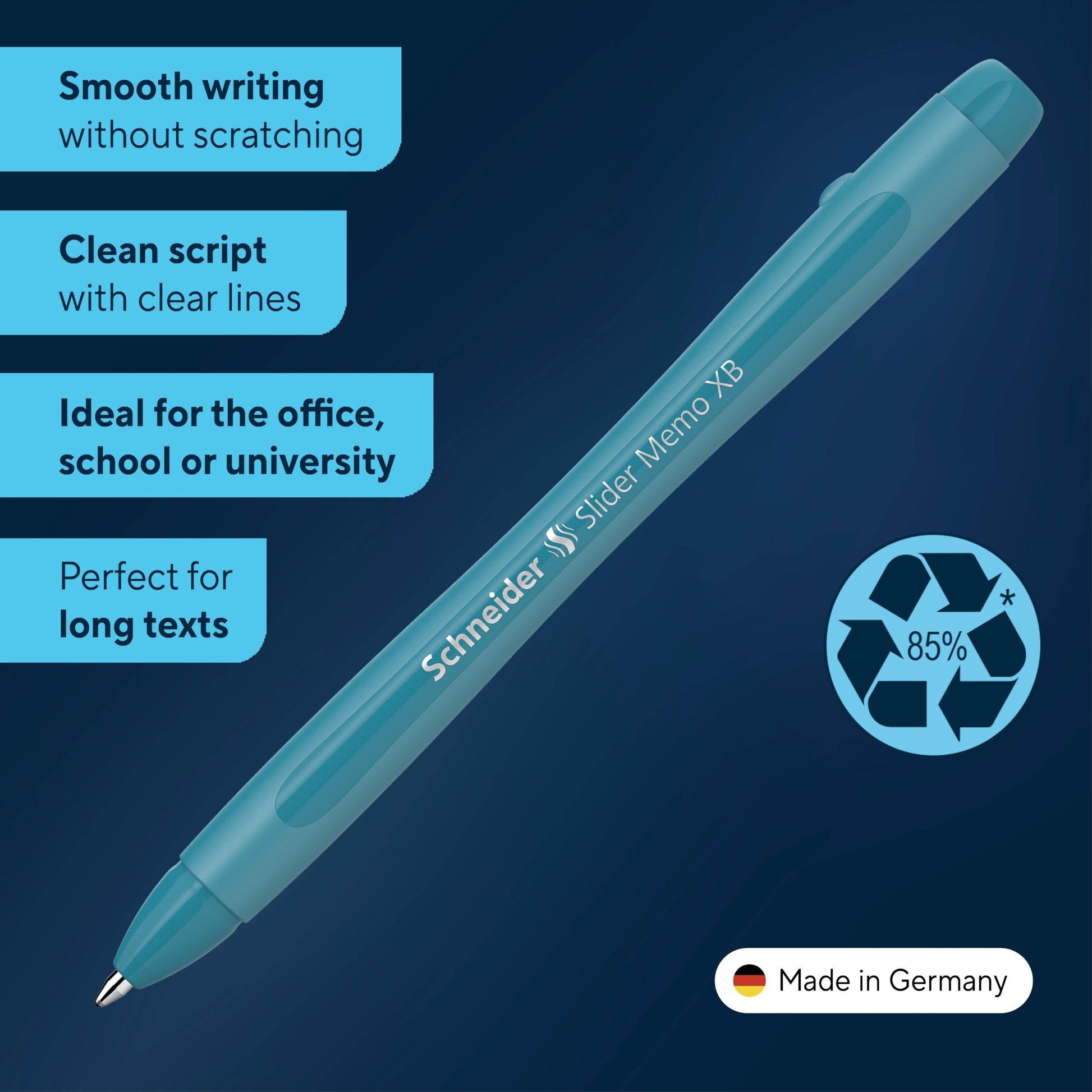 Schneider Slider Memo XB Ballpoint Pen (Colour Edition with Cap, Line Width: XB) Pack of 10, Case
